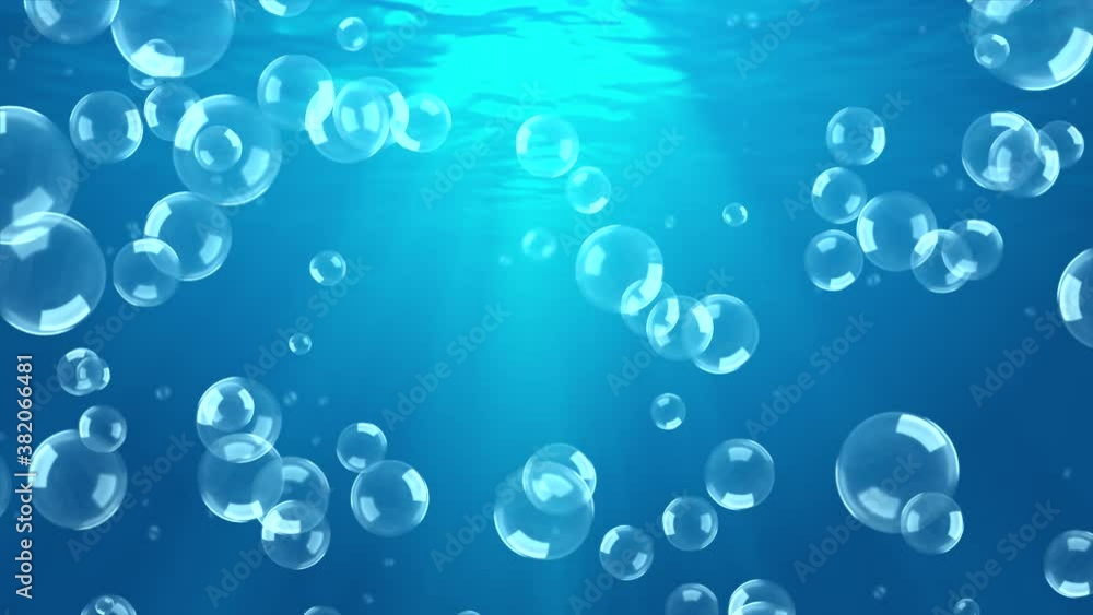 Air Water bubbles slow Motion underwater coming up blue 4K 3D Green ...