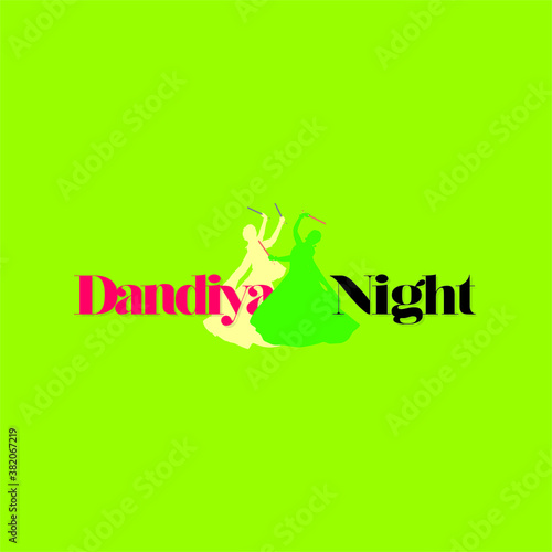 Dandiya Night Typogoraphy - 2 Women Playing Dandiya Dance in Navratri Festival