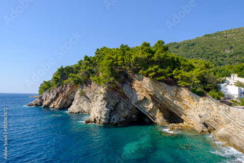 View of the cliffs from Castello fortress in Petrovac, Montenegro.