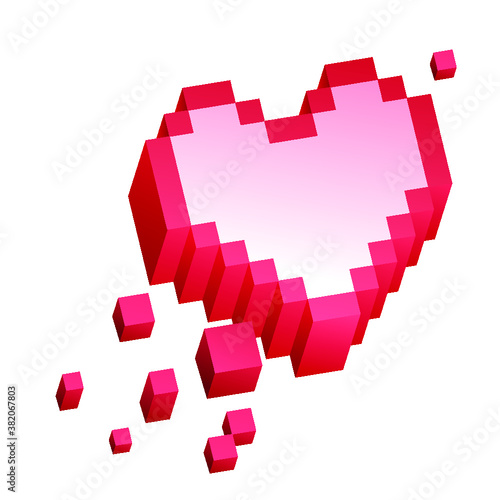 Heart, pixel art 3d style, isolated vector illustration on white background, print for clothes.