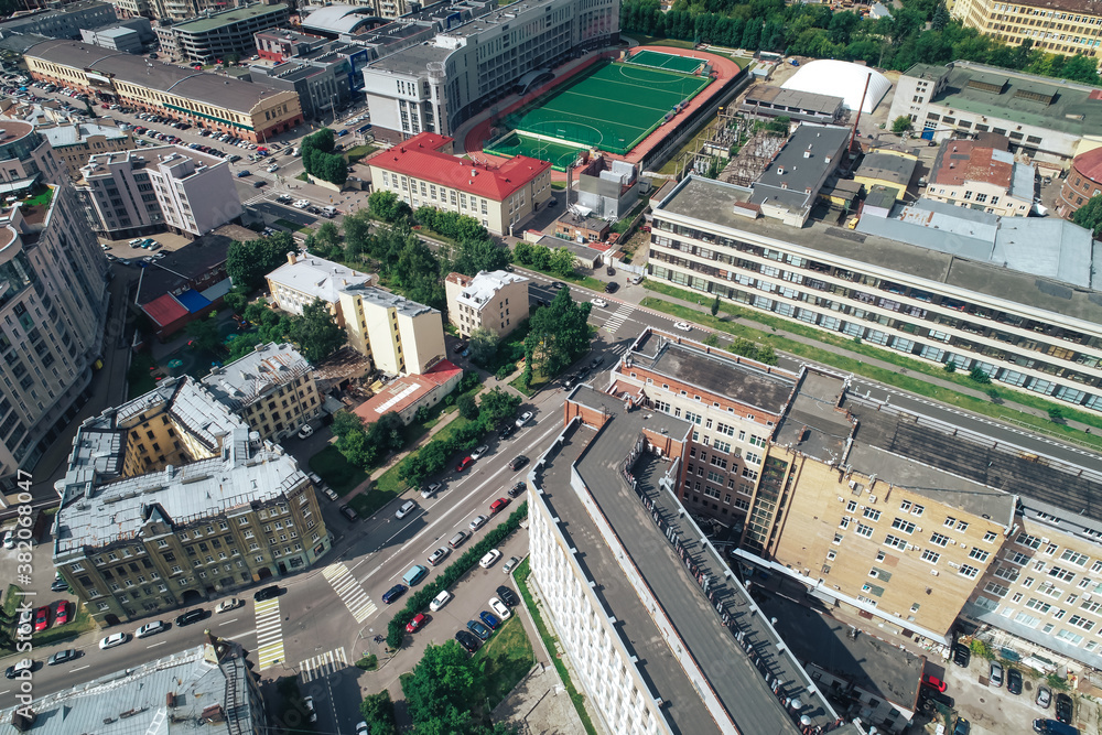 Naklejka premium Aerial Townscape of Saint Petersburg City. Petrogradsky District
