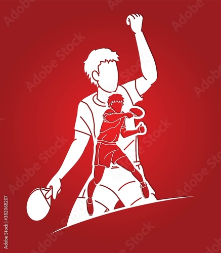 Group of Ping Pong players, Table Tennis players action cartoon sport graphic vector.	