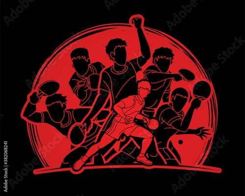 Group of Ping Pong players, Table Tennis players action cartoon sport graphic vector.	
