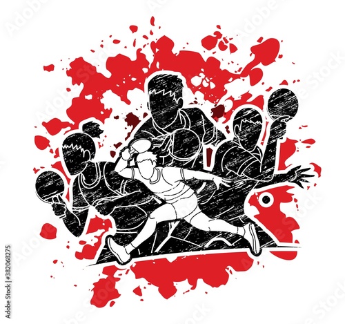 Group of Ping Pong players, Table Tennis players action cartoon sport graphic vector.	