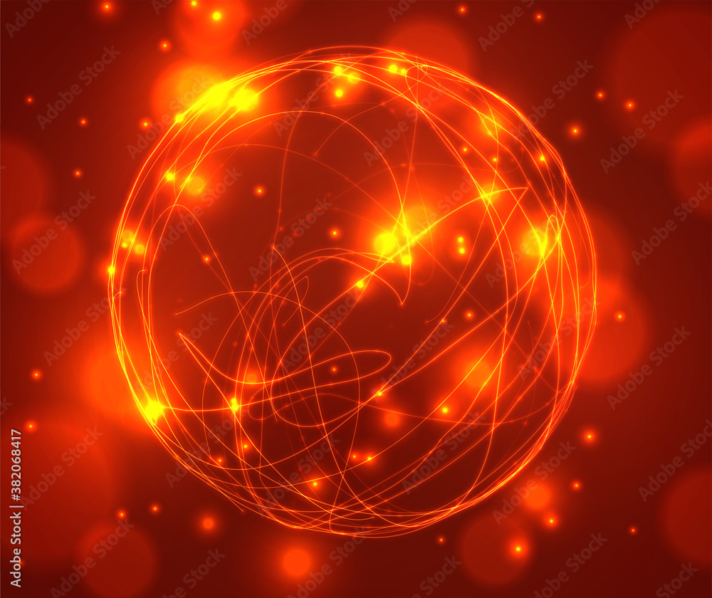 Obraz premium vector abstract fireball of lines and paths, with glowing sparks and dots