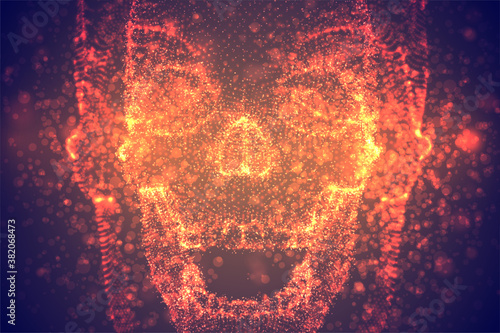 vector abstract human skull made of glowing dots