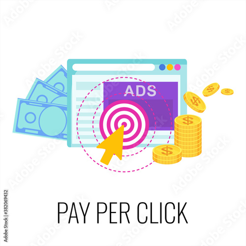 Pay per click infographics pictogram. Internet advertising model.