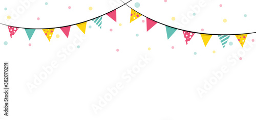Colorful flag party decorations Christmas, New Year, Birthday with glitter paper vector on white background