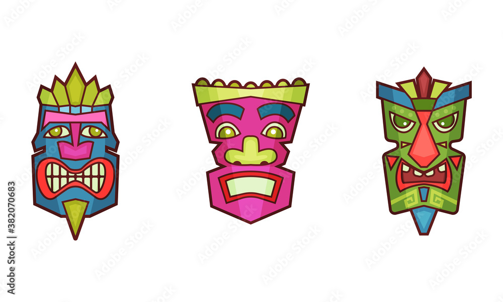 African Guise or Mask as Tribal Attribute Vector Set African Guise or Mask as Tribal Attribute Vector Set