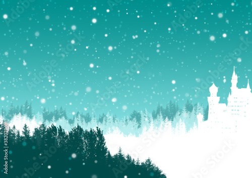森の中のお城に降る雪1