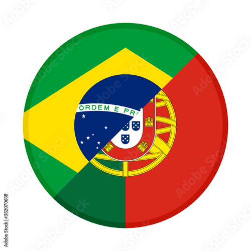 round icon with brazil and portugal flags, isolated on white background
