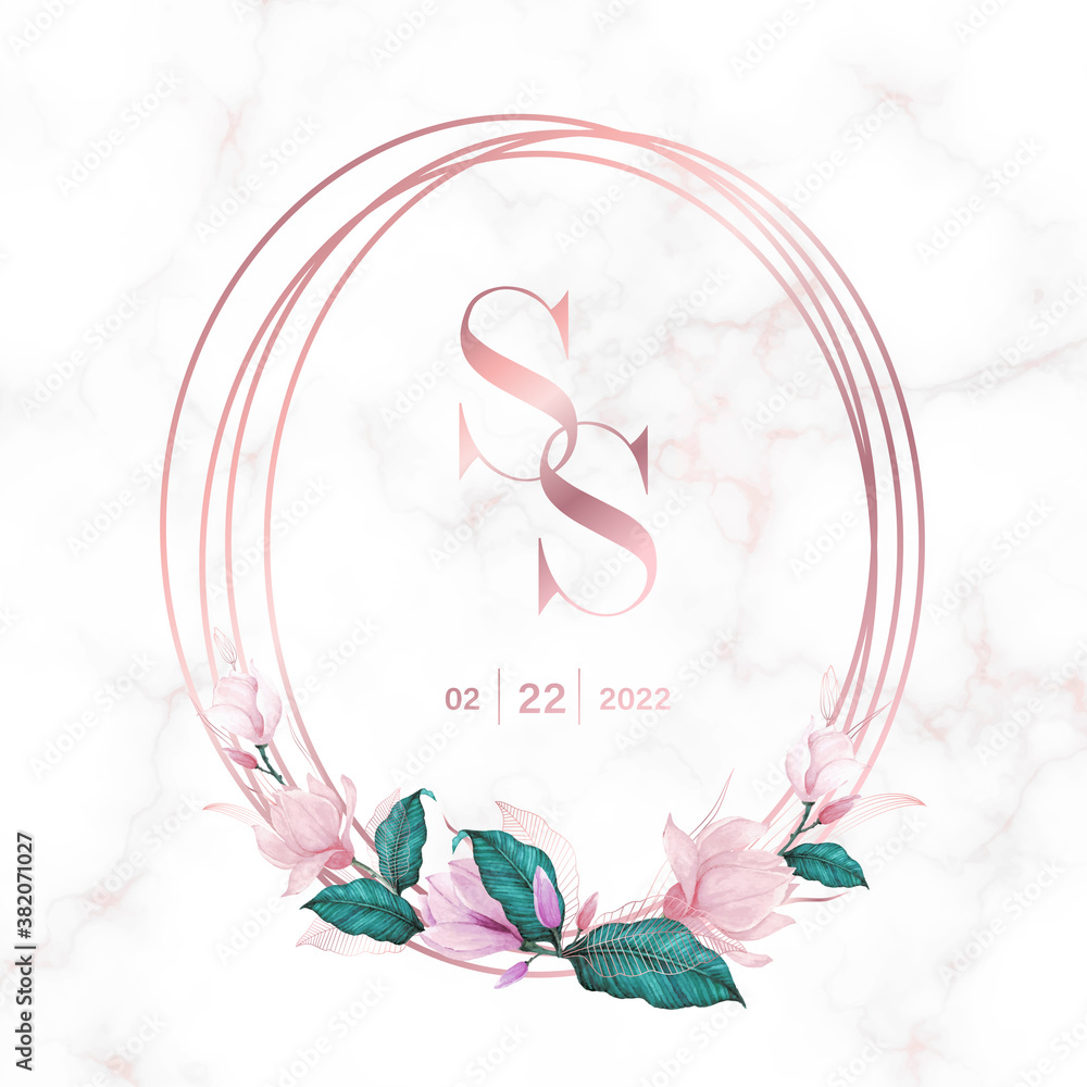 Wedding monogram logo design template. Watercolor floral frame for ...