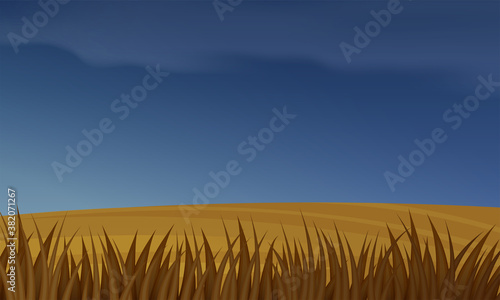 Rural landscape, autumn fields and stormy dark sky.