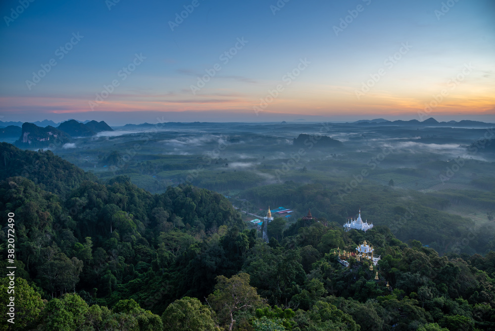Landscape of beautiful sunrise at Khao Na Nai Luang Dharma Park in Thailand