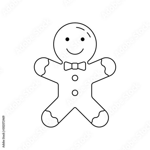 Gingerbread man outline icon. Christmas cookie or biscuit. Vector illustration.