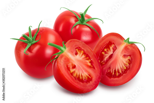 Tomato half isolated on white background with clipping path and full depth of field.
