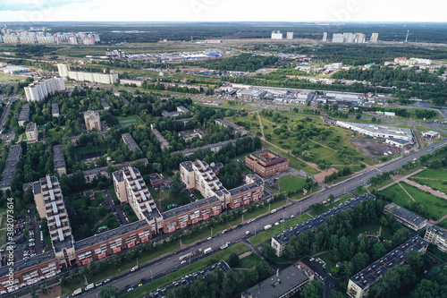 Fototapeta Naklejka Na Ścianę i Meble -  Aerial Townscape of Saint Petersburg City. Kalininsky District