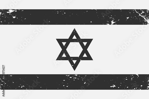 Grunge styled black and white flag Israel. Old vintage background