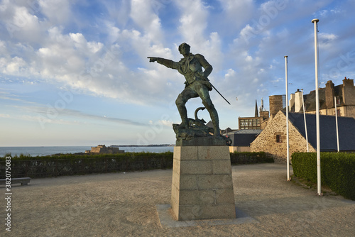 Monument to Robert Surcouf on a rampart of Saint Malo, Brittany, France