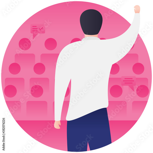 
Man with rostorum denoting public speaking 

