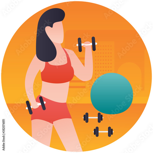 
Dumbbells workout, gym exercise illustration 
