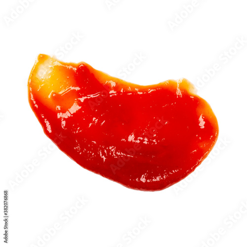 Red tomato sauce, ketchup splash isolated on white.