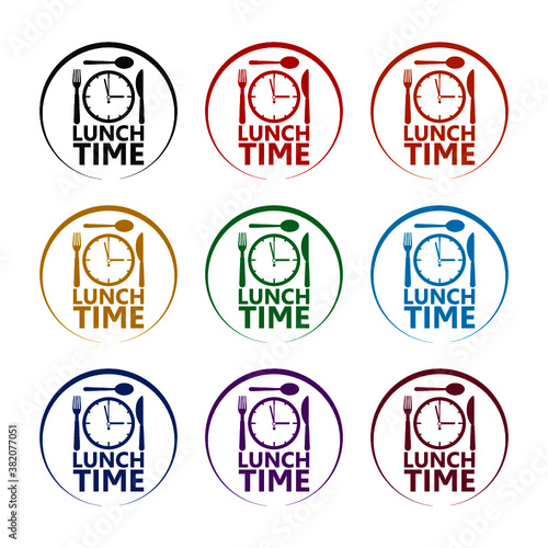 Lunch time. Eating icon, color set