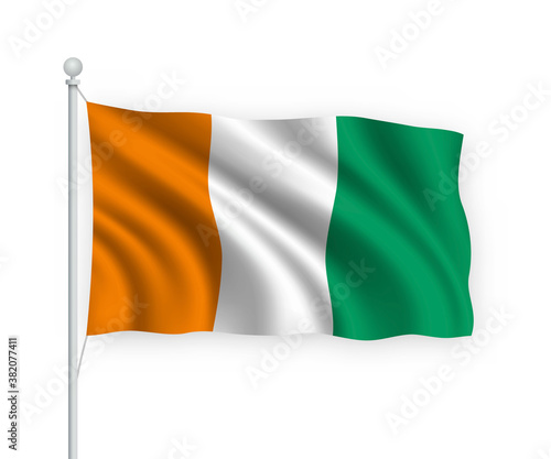 3d waving flag Cote d’Ivoire Isolated on white background.