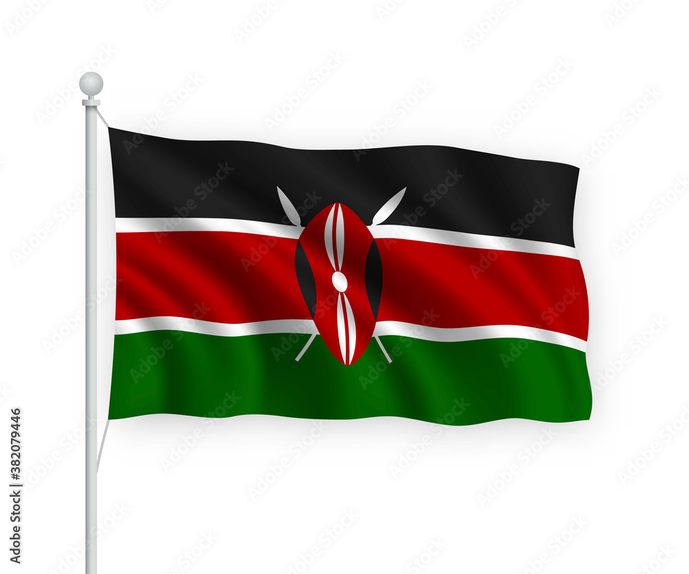 Obraz premium 3d waving flag Kenya Isolated on white background.