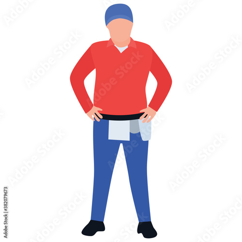  Delivery boy holding cardboard flat icon design 