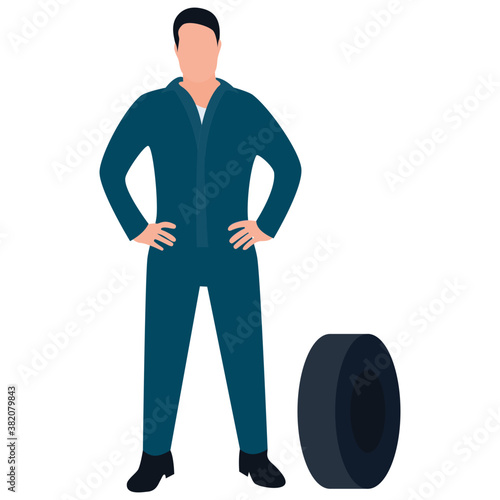 
Tyre showing the concept, workshop worker 
