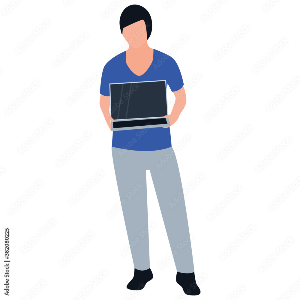 
Man holding laptop flat icon design of technologist 
