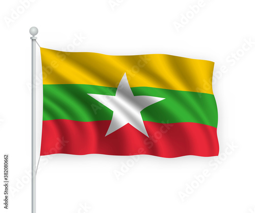 3d waving flag Myanmar Isolated on white background.
