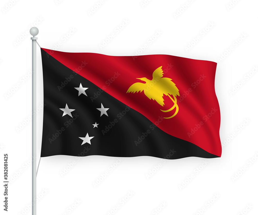 3d waving flag Papua New Guinea Isolated on white background.
