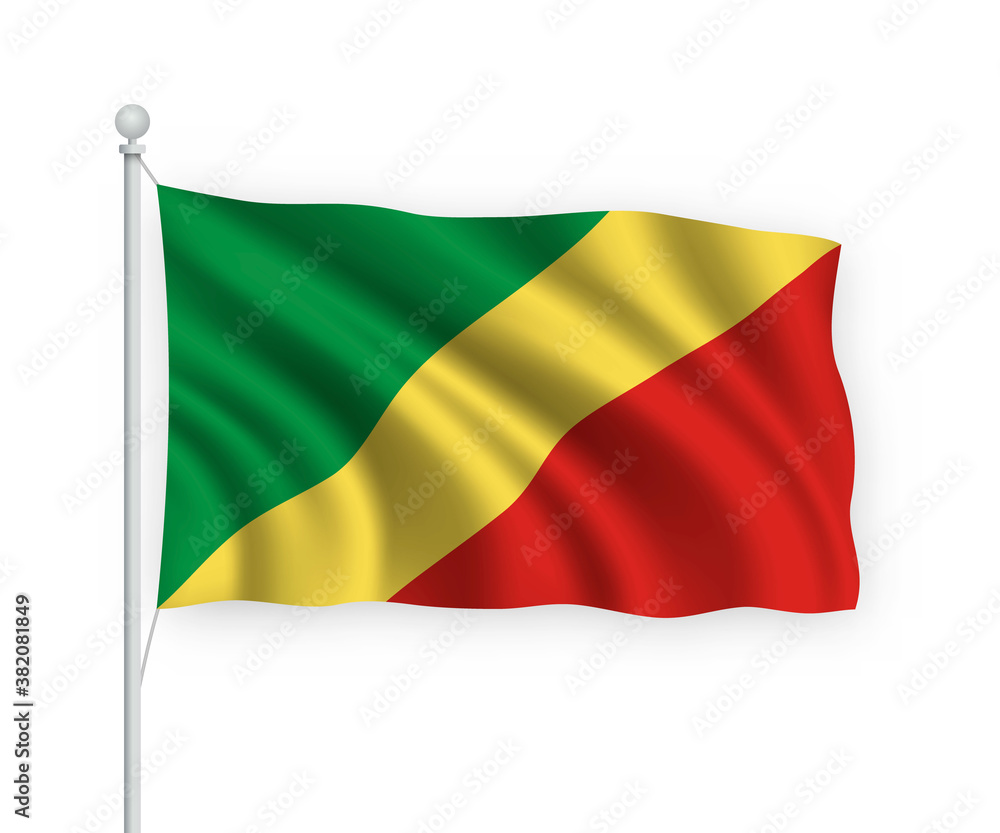 3d waving flag Republic Congo Isolated on white background. 3d waving flag Republic Congo Isolated on white background.