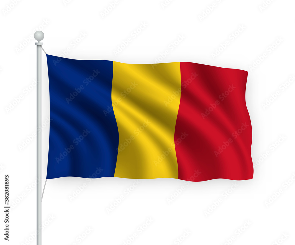 3d waving flag Romania Isolated on white background. 3d waving flag Romania Isolated on white background.