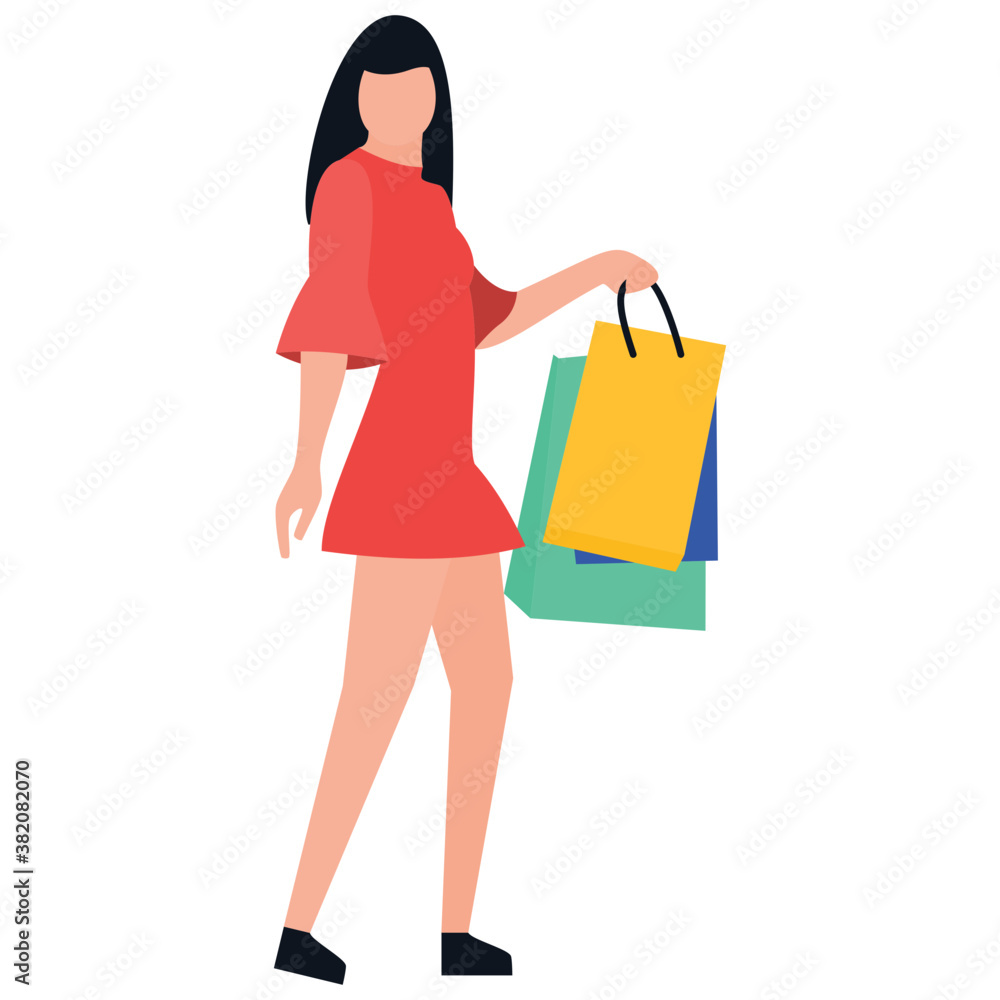 
Shopping girl flat icon design, leisure time 
