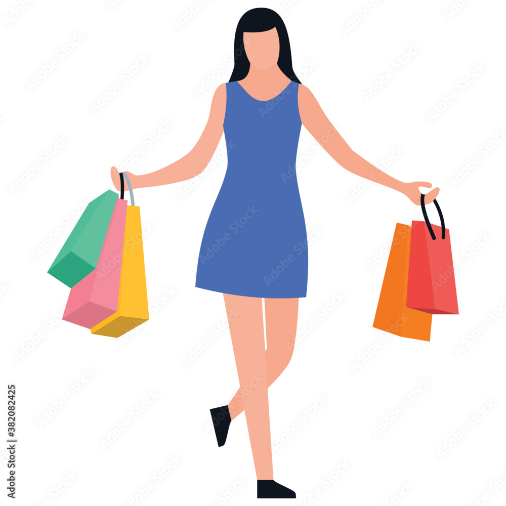 
Shopping girl flat icon design, leisure time 
