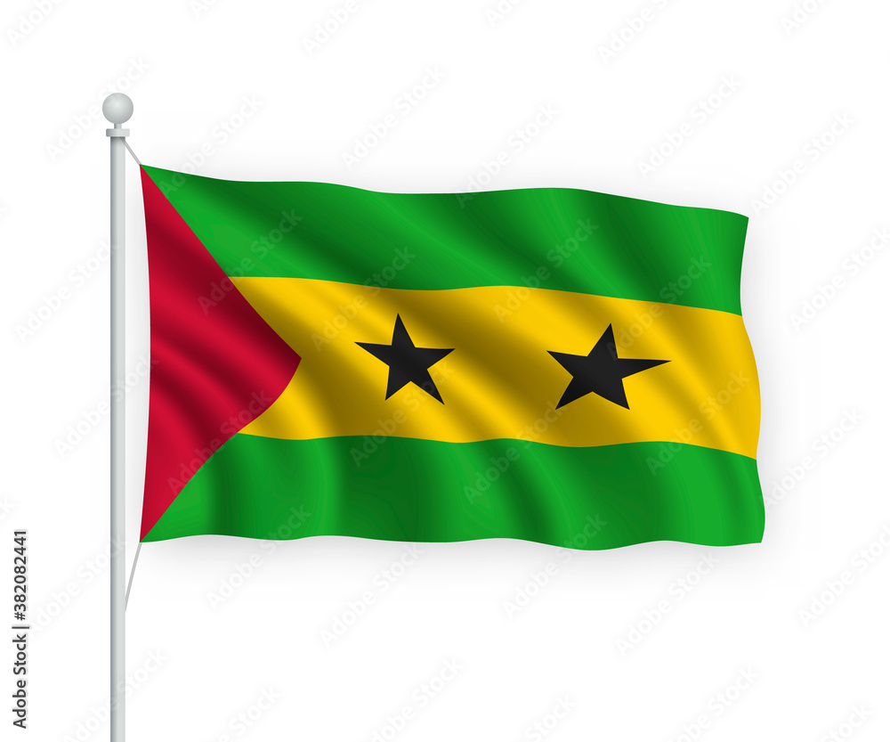 3d waving flag Sao Tome and Principe Isolated on white background.