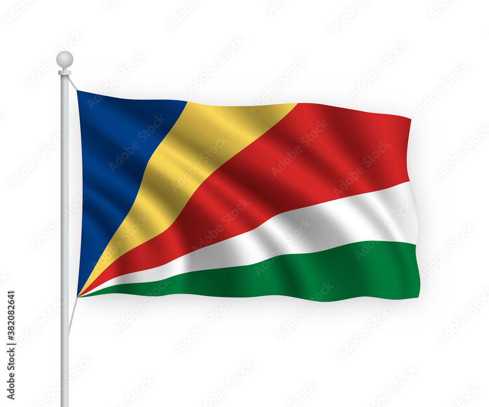 3d waving flag Seychelles Isolated on white background.