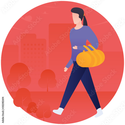 
Avatar holding sports bag flat icon design 
