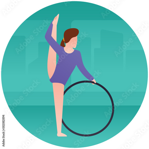 
Woman with gymnast ring flat icon design 

