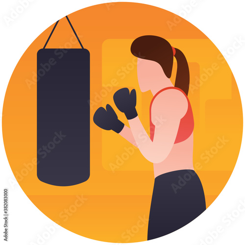 
Human avatar punching a bag with both hands to display boxing icon 
