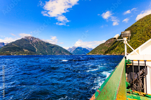 Ship ferryboat on norwegian fjord
