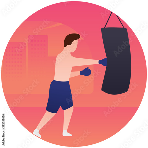 
Human avatar punching a bag boxing flat icon 
