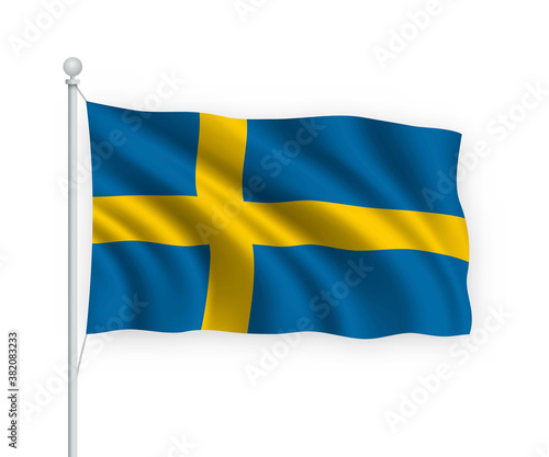 3d waving flag Sweden Isolated on white background.