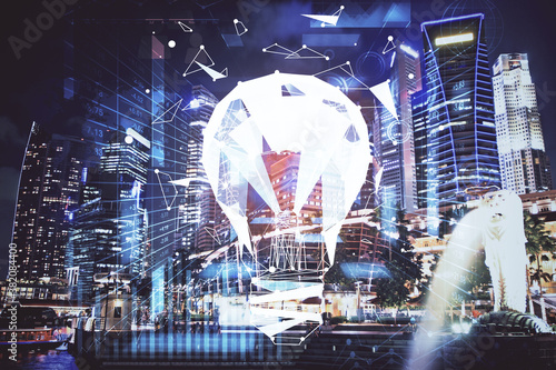 Photography Multi exposure of bulb hologram drawing and cityscape background