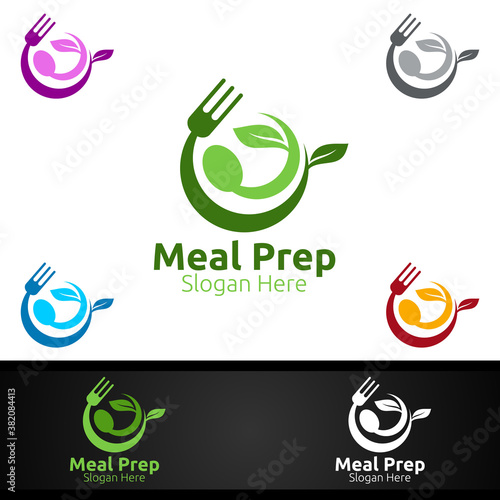 Meal Prep Healthy Food Logo for Restaurant, Cafe or Online Catering Delivery