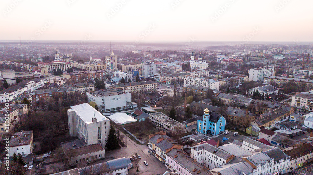 Zhytomyr, Ukraine - April 9, 2018: Central road junction in a small city of Ukraine