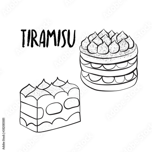 stock vector outline tiramisu black and white objects on white background
